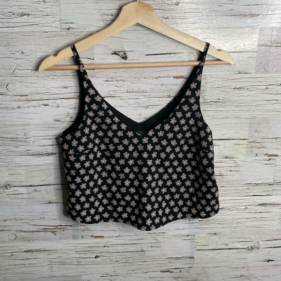 Topshop Tops - Topshop black floral crop top blouse size 2